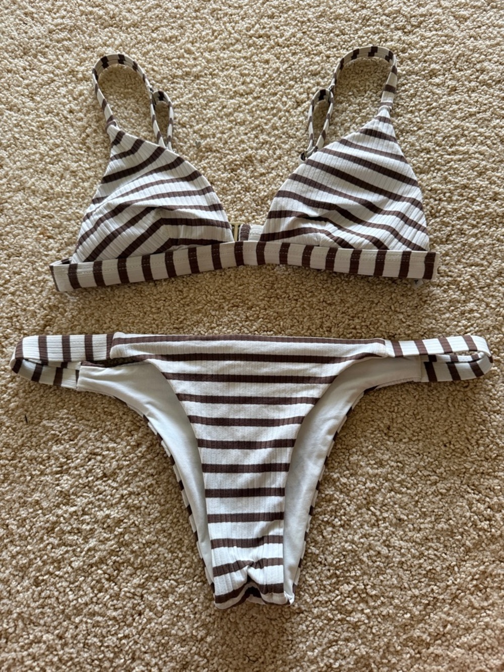 Vitamin A White and Brown Striped Ribbed Bikini Set